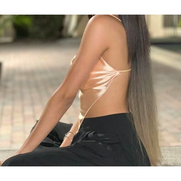 New Small Backless Silky Ivory Triangle Crop Top Blouse Satin‎ Adjustable halter - Picture 6 of 7